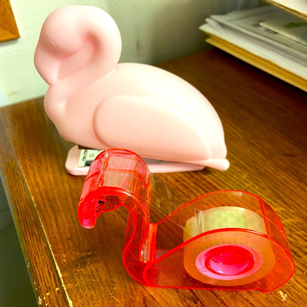 Flamingo tape dispenser and stapler